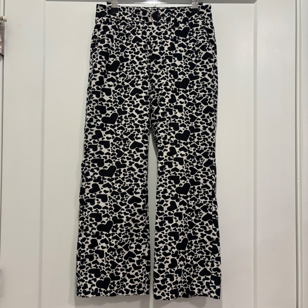 Zadig & Voltaire Pharel Heart Print Trousers Black White Jacquard Pants 38